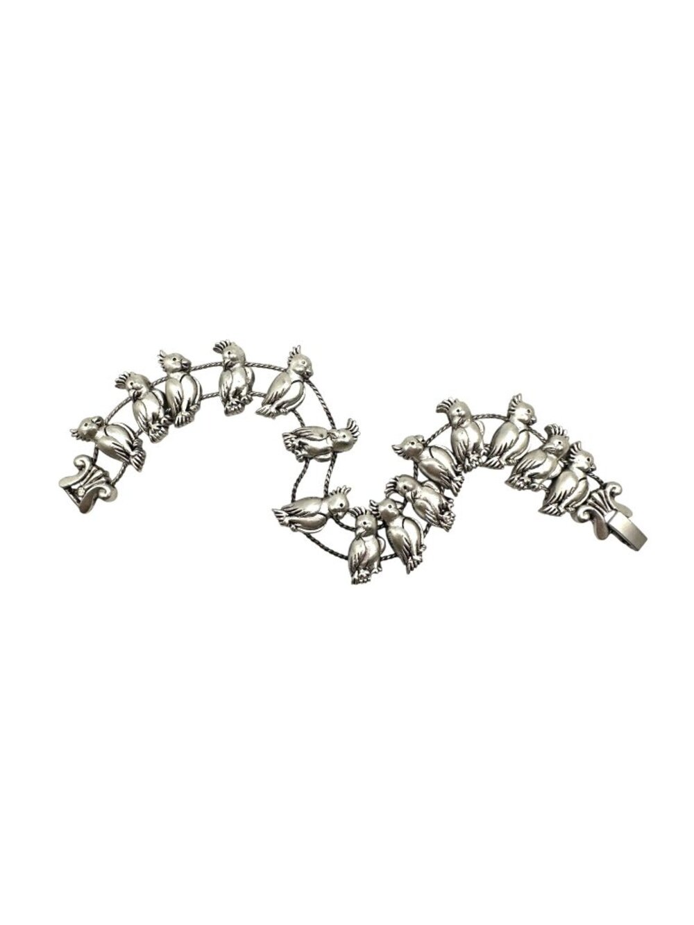 Vintage Tropical Parrot Bird Slide Charm Bracelet Silver Tone NOS